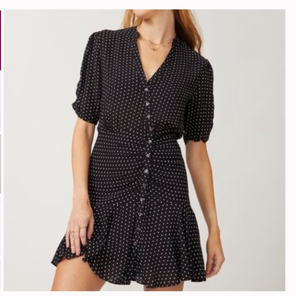 Free People - Pippa Short Sleeve Polka Dot Mini Dress - Black- Size L - Picture 2 of 13